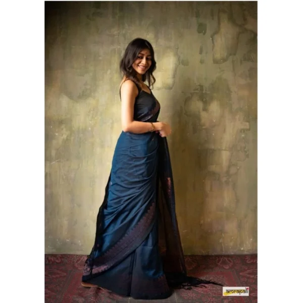 Women's Silk Printed Saree With Unstitched Blouse 5.5Mtr (Navy Blue) - Image 2
