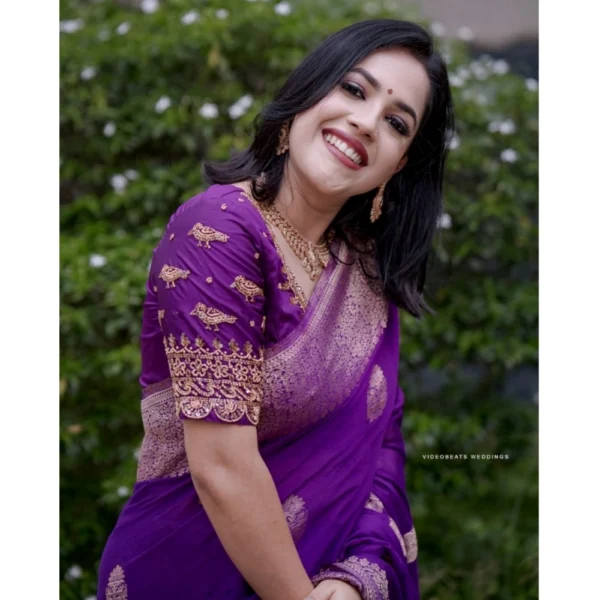 Women's Silk Printed Saree With Unstitched Blouse 5.5Mtr (Purple) - Image 2