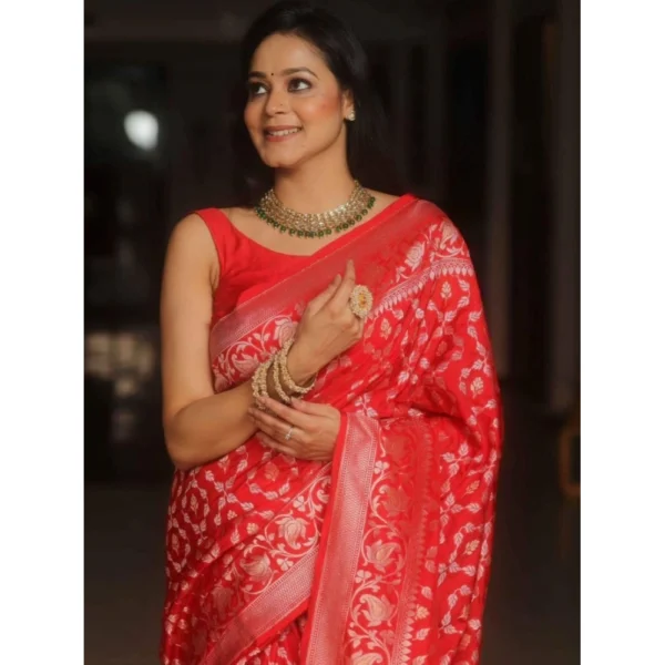 Women's Silk Printed Saree With Unstitched Blouse 5.5Mtr (Orange) - Image 2