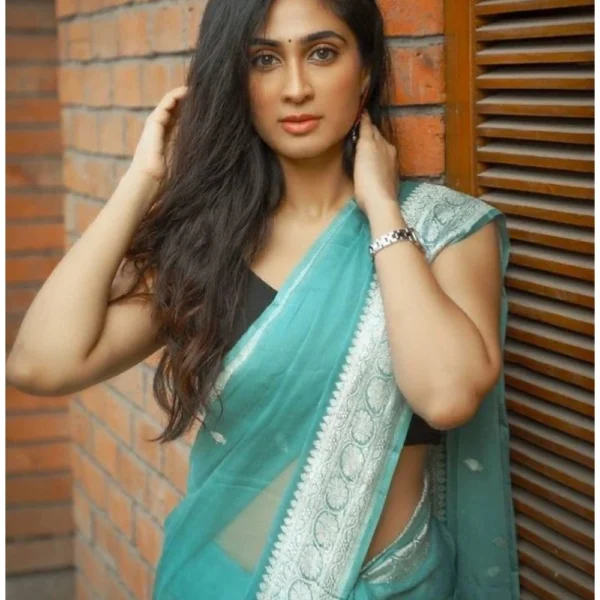 Women's Cotton  Printed Saree With Unstitched Blouse 5.5Mtr (Sky Blue) - Image 3