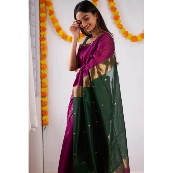 Women's Cotton  Printed Saree With Unstitched Blouse 5.5Mtr (Wine) - Image 3