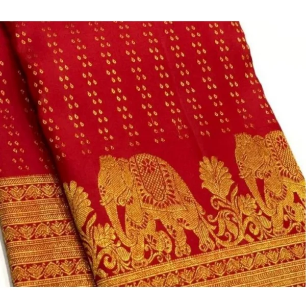Women's Silk Printed Saree With Unstitched Blouse 5.5Mtr (Red) - Image 3