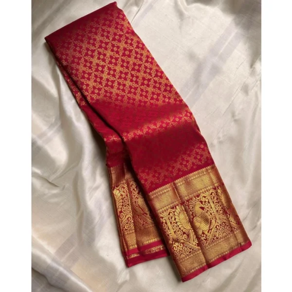 Women's Silk Printed Saree With Unstitched Blouse 5.5Mtr (Maroon) - Image 3