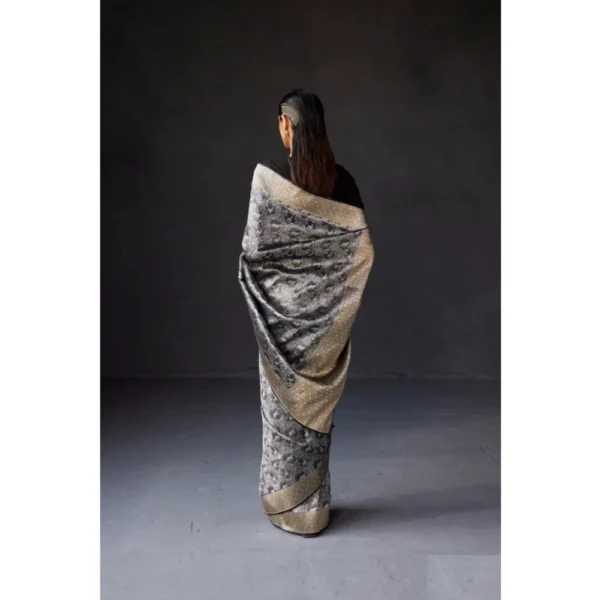Women's Silk Printed Saree With Unstitched Blouse 5.5Mtr (Grey) - Image 2