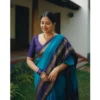 Women's Silk Printed Saree With Unstitched Blouse 5.5Mtr (Blue) - Image 3