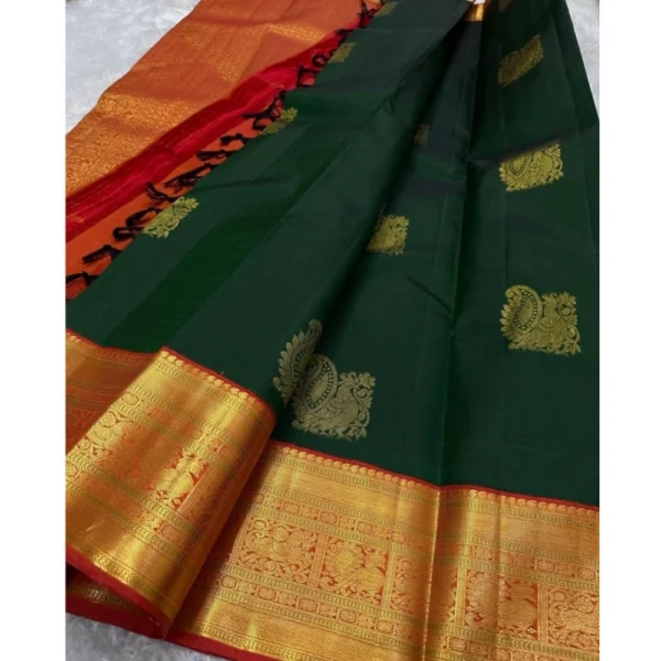 Women's Silk Printed Saree With Unstitched Blouse 5.5Mtr (Green) - Image 3