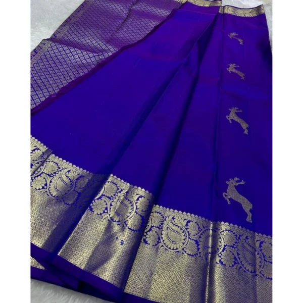Women's Silk Printed Saree With Unstitched Blouse 5.5Mtr (Royal Blue) - Image 2