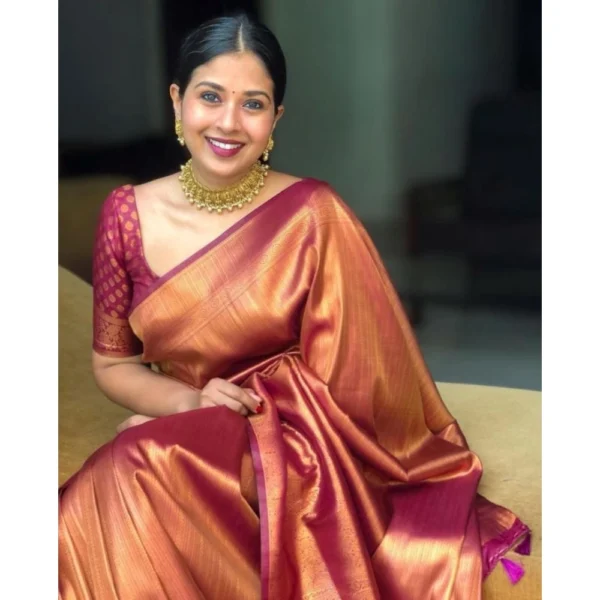 Women's Silk Printed Saree With Unstitched Blouse 5.5Mtr (Maroon) - Image 3