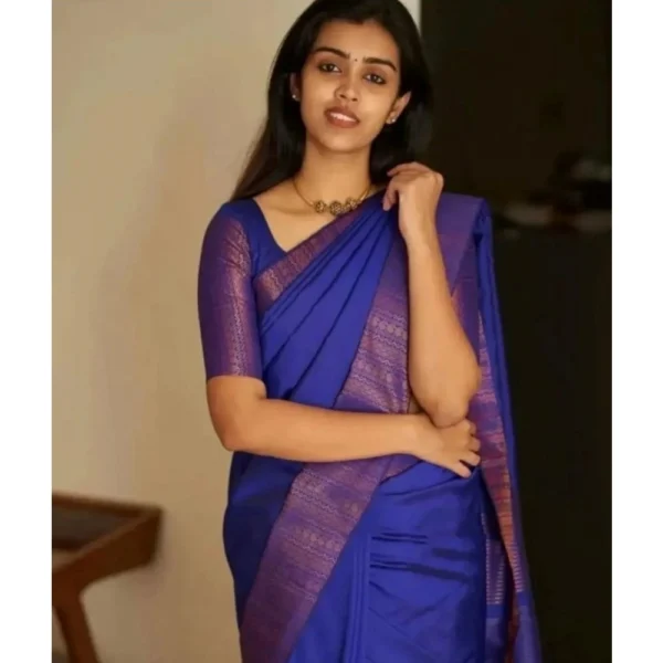 Women's Silk Printed Saree With Unstitched Blouse 5.5Mtr (Blue) - Image 3