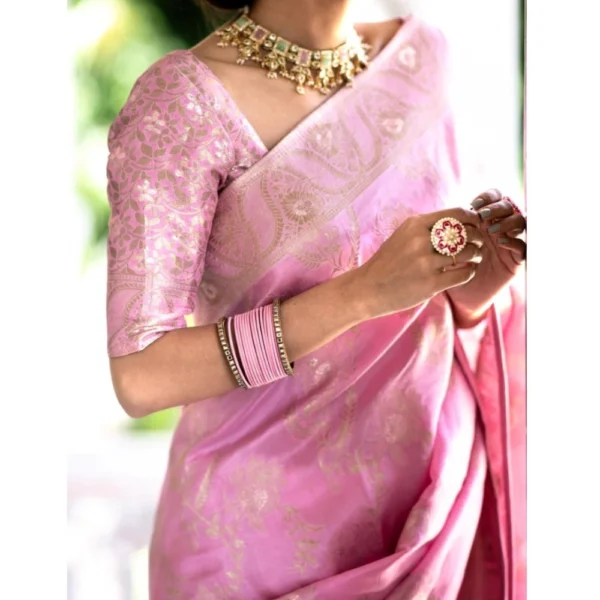 Women's Silk Printed Saree With Unstitched Blouse 5.5Mtr (Pink) - Image 3