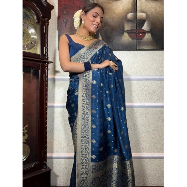 Women's Silk Printed Saree With Unstitched Blouse 5.5Mtr (Rama) - Image 3