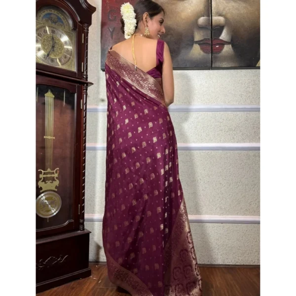 Women's Silk Printed Saree With Unstitched Blouse 5.5Mtr (Wine) - Image 2