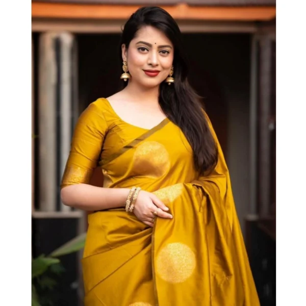 Women's Silk Printed Saree With Unstitched Blouse 5.5Mtr (Yellow) - Image 3