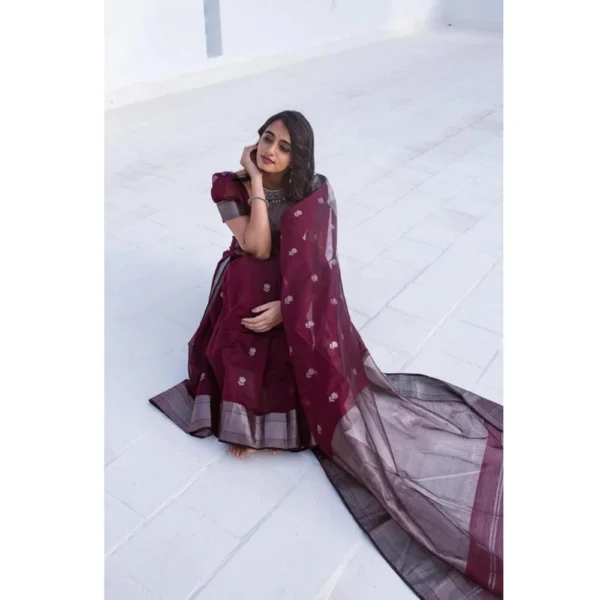 Women's Cotton  Printed Saree With Unstitched Blouse 5.5Mtr (Maroon) - Image 2
