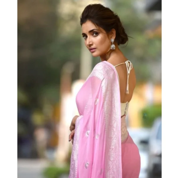 Women's Cotton  Printed Saree With Unstitched Blouse 5.5Mtr (Pink) - Image 3