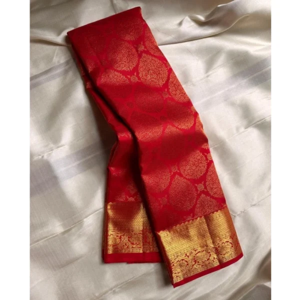 Women's Silk Printed Saree With Unstitched Blouse 5.5Mtr (Red) - Image 3