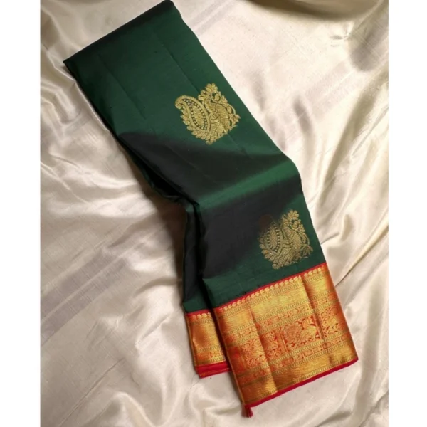 Women's Silk Printed Saree With Unstitched Blouse 5.5Mtr (Green) - Image 2