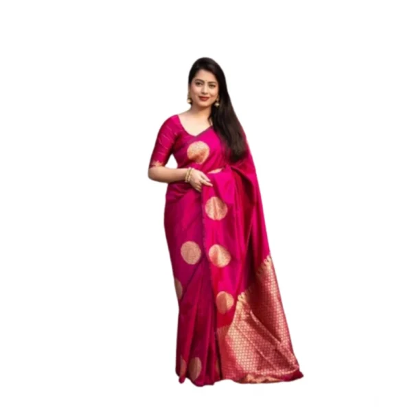 Women's Silk Printed Saree With Unstitched Blouse 5.5Mtr (Pink) - Image 3