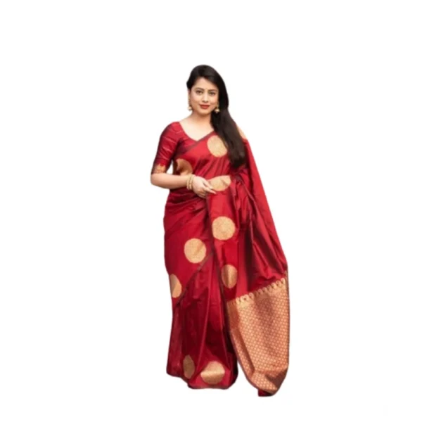 Women's Silk Printed Saree With Unstitched Blouse 5.5Mtr (Red) - Image 3