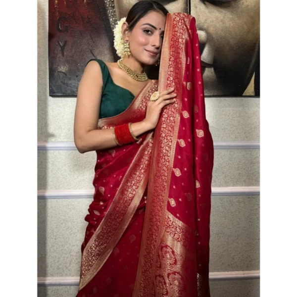 Women's Silk Printed Saree With Unstitched Blouse 5.5Mtr (Red) - Image 3