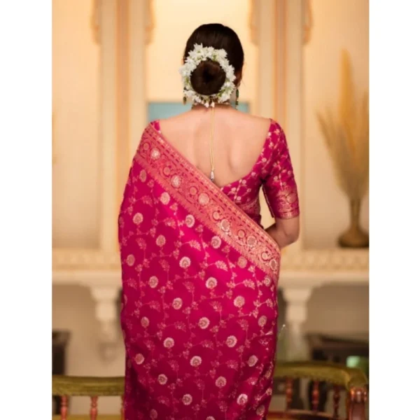 Women's Silk Printed Saree With Unstitched Blouse 5.5Mtr (Rani Pink) - Image 2