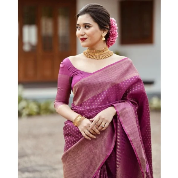 Women's Silk Printed Saree With Unstitched Blouse 5.5Mtr (Purple) - Image 3