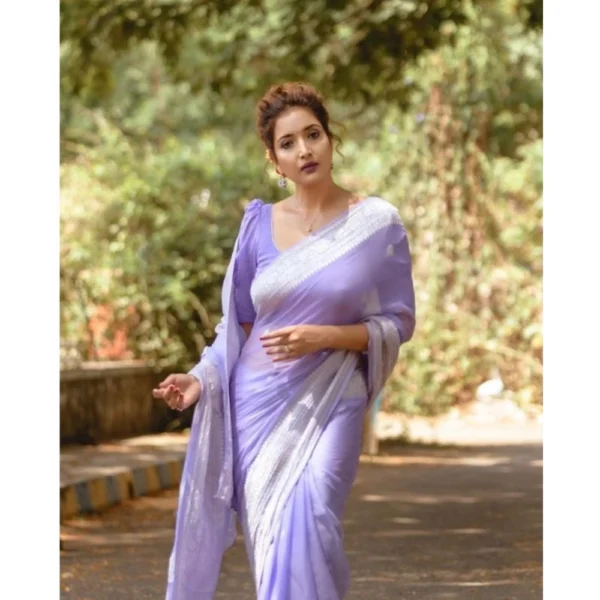 Women's Cotton  Printed Saree With Unstitched Blouse 5.5Mtr (Lavender) - Image 2