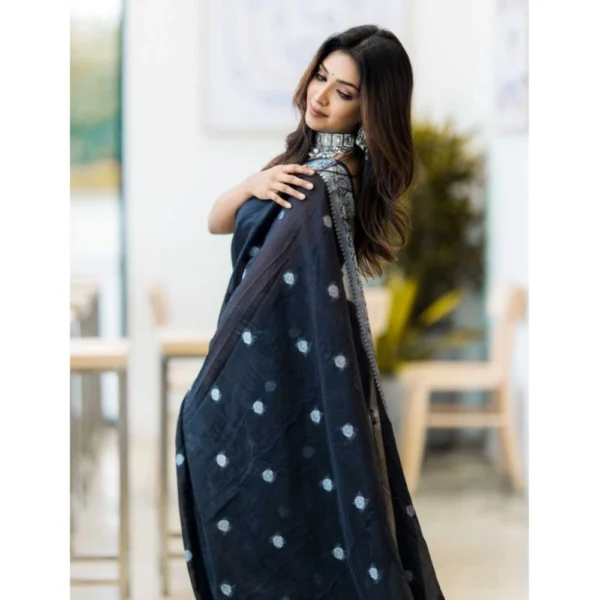 Women's Cotton  Printed Saree With Unstitched Blouse 5.5Mtr (Black) - Image 3