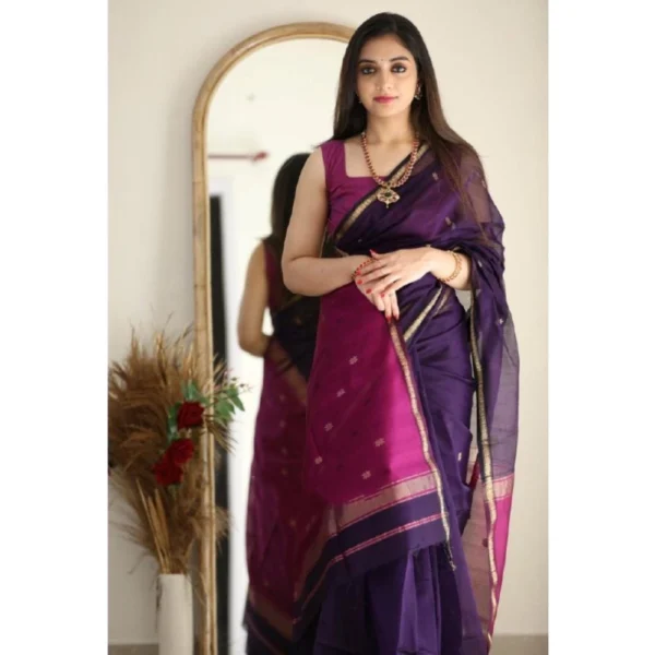 Women's Cotton  Printed Saree With Unstitched Blouse 5.5Mtr (Navy Blue) - Image 2