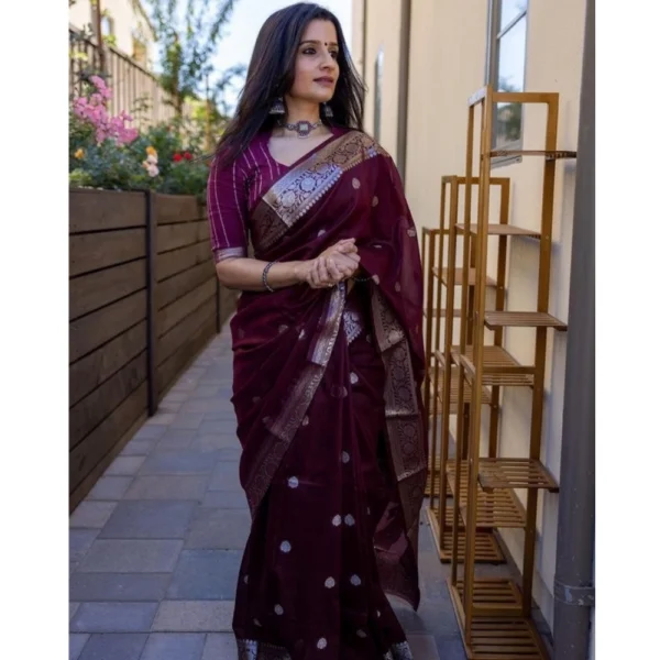 Women's Cotton  Printed Saree With Unstitched Blouse 5.5Mtr (Maroon) - Image 3