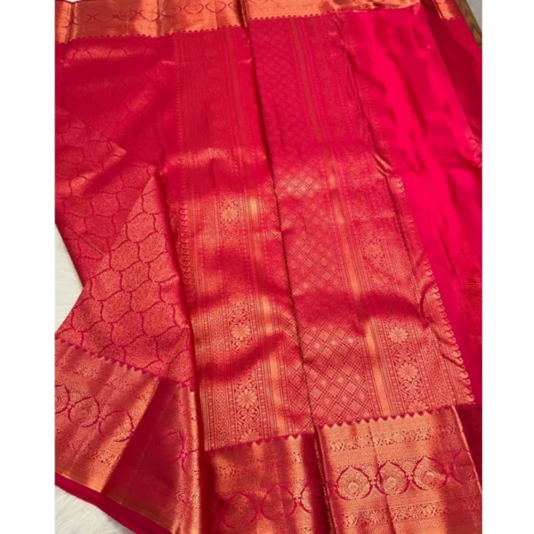 Women's Silk Printed Saree With Unstitched Blouse 5.5Mtr (Rani Pink) - Image 3