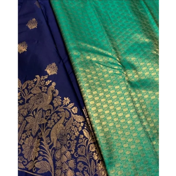 Women's Silk Printed Saree With Unstitched Blouse 5.5Mtr (Royal Blue) - Image 2