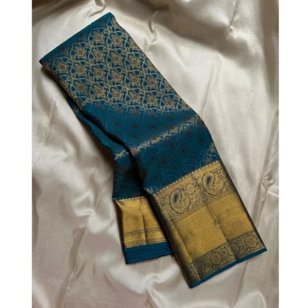 Women's Silk Printed Saree With Unstitched Blouse 5.5Mtr (Rama) - Image 3