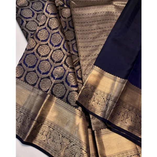 Women's Silk Printed Saree With Unstitched Blouse 5.5Mtr (Navy Blue) - Image 2