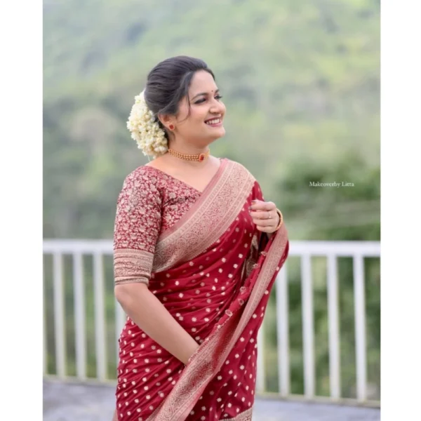 Women's Silk Printed Saree With Unstitched Blouse 5.5Mtr (Maroon) - Image 2