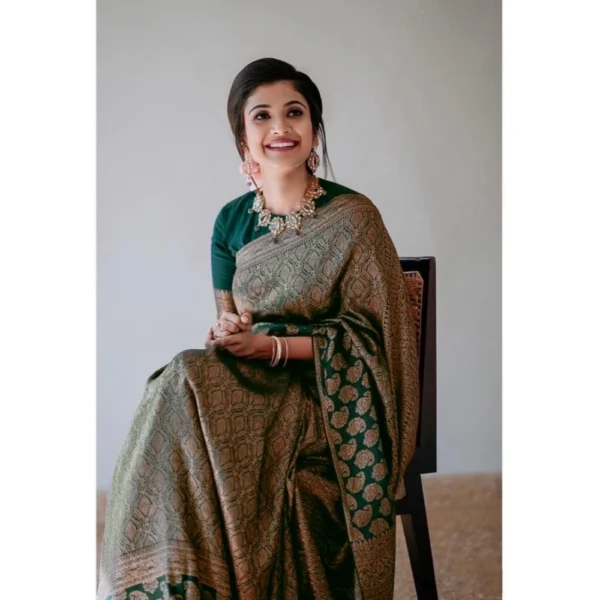 Women's Silk Printed Saree With Unstitched Blouse 5.5Mtr (Green) - Image 3
