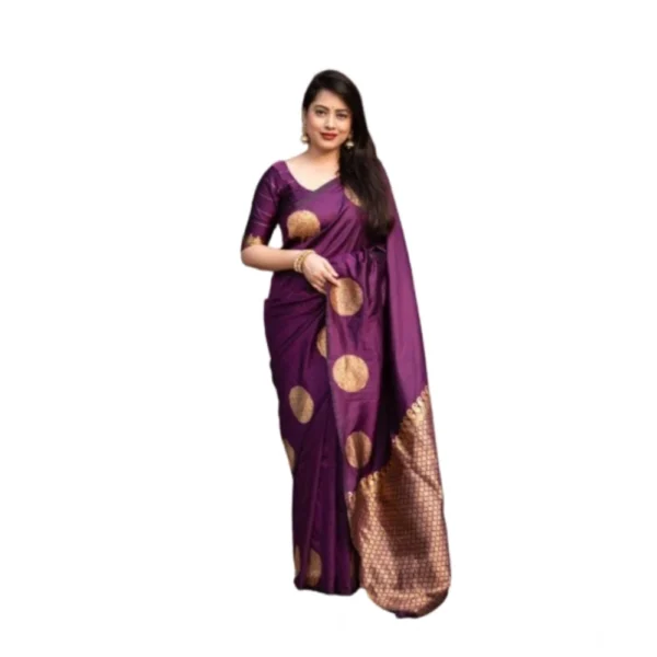 Women's Silk Printed Saree With Unstitched Blouse 5.5Mtr (Wine) - Image 3