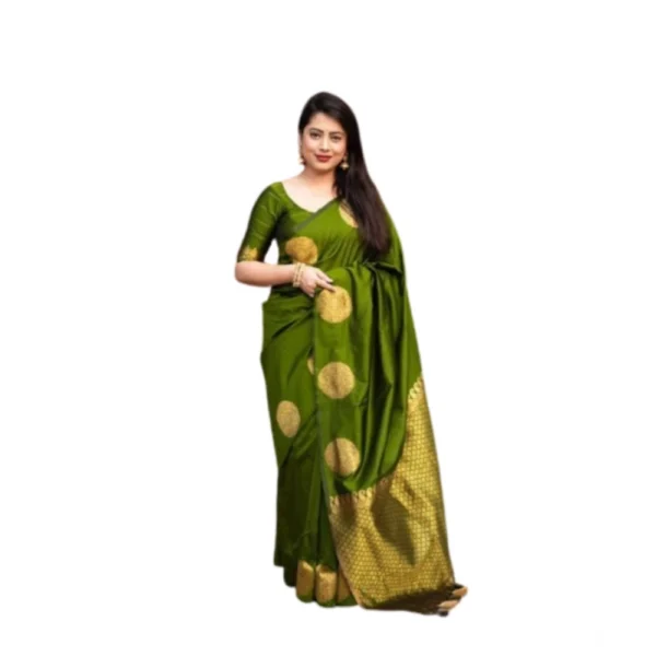 Women's Silk Printed Saree With Unstitched Blouse 5.5Mtr (Green) - Image 3