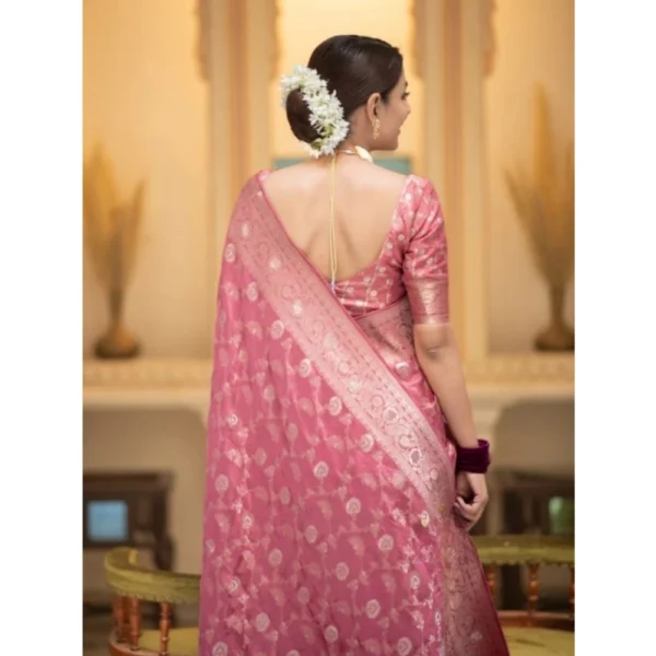 Women's Silk Printed Saree With Unstitched Blouse 5.5Mtr (Peach) - Image 3