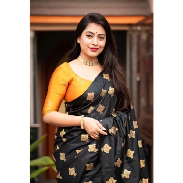 Women's Silk Printed Saree With Unstitched Blouse 5.5Mtr (Yellow) - Image 3
