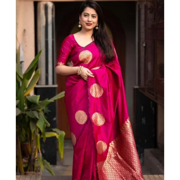Women's Silk Printed Saree With Unstitched Blouse 5.5Mtr (Pink) - Image 2