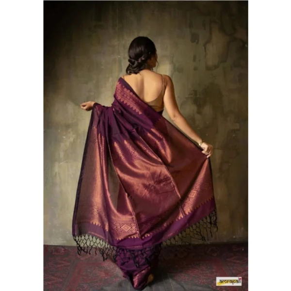 Women's Silk Printed Saree With Unstitched Blouse 5.5Mtr (Wine) - Image 3