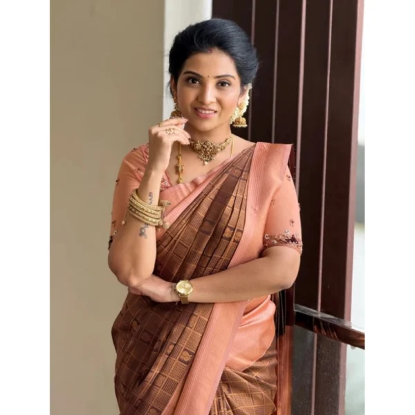 Women's Silk Printed Saree With Unstitched Blouse 5.5Mtr (Brown) - Image 2