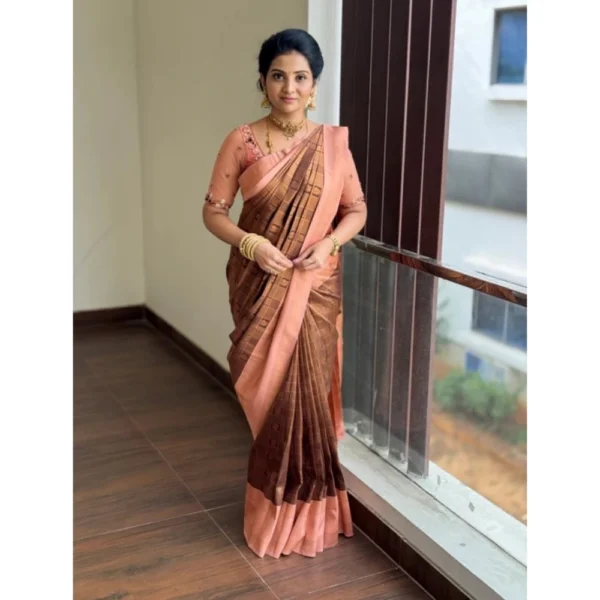 Women's Silk Printed Saree With Unstitched Blouse 5.5Mtr (Brown) - Image 3