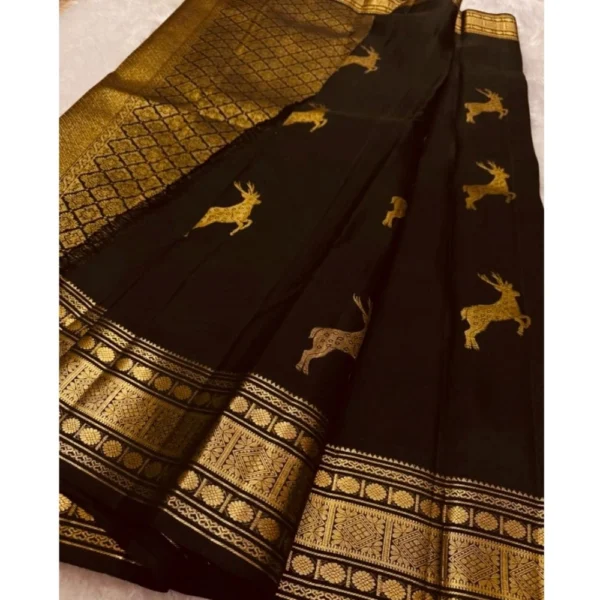 Women's Silk Printed Saree With Unstitched Blouse 5.5Mtr (Black) - Image 3