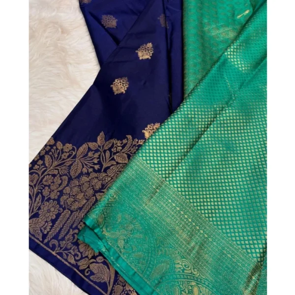 Women's Silk Printed Saree With Unstitched Blouse 5.5Mtr (Royal Blue) - Image 3