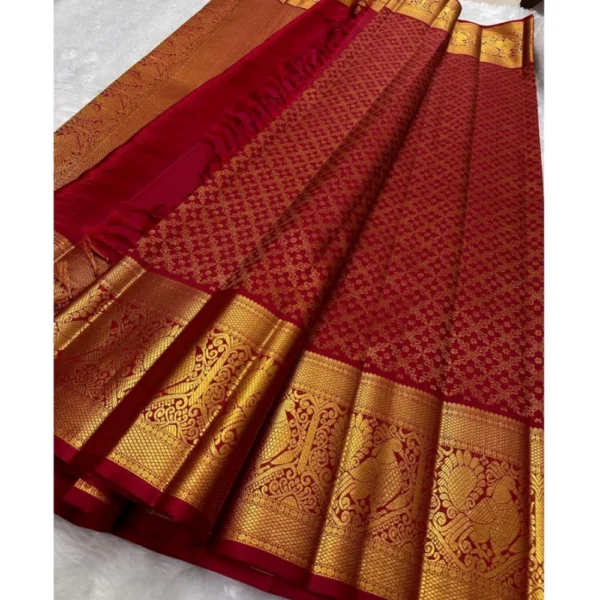 Women's Silk Printed Saree With Unstitched Blouse 5.5Mtr (Maroon) - Image 2