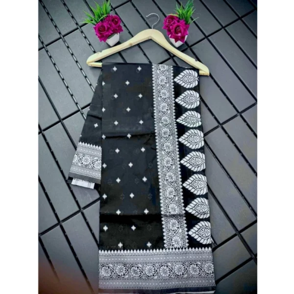 Women's Silk Printed Saree With Unstitched Blouse 5.5Mtr (Black) - Image 2