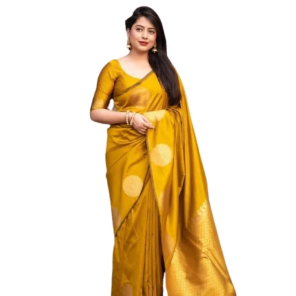 Women's Silk Printed Saree With Unstitched Blouse 5.5Mtr (Yellow) - Image 2