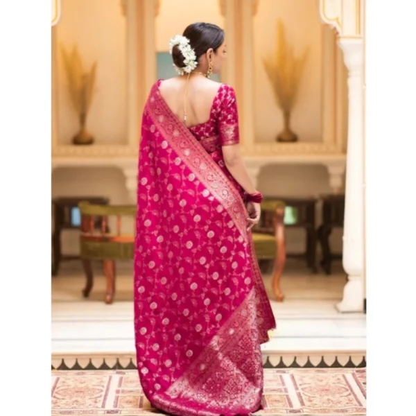 Women's Silk Printed Saree With Unstitched Blouse 5.5Mtr (Rani Pink) - Image 3